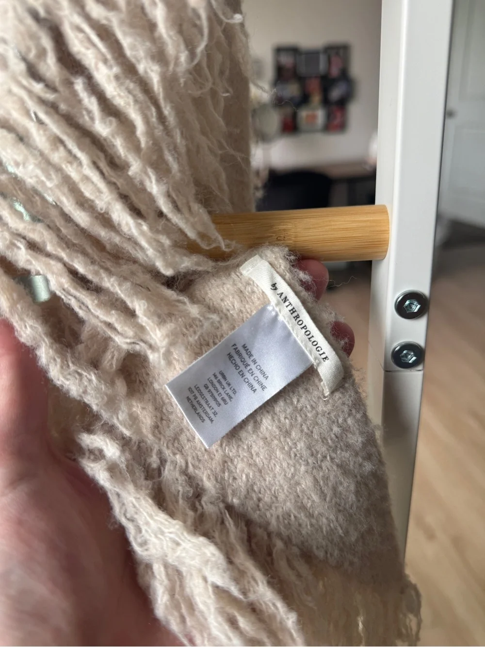 Anthropologie Women's Cream White Shay Fringe Knit Triangle Scarf Wrap 75